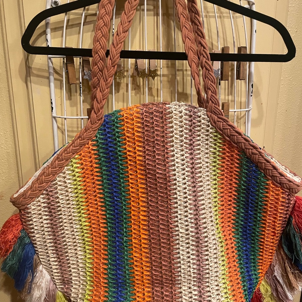 Colorful Woven handbag or shoulder with Braided Handle